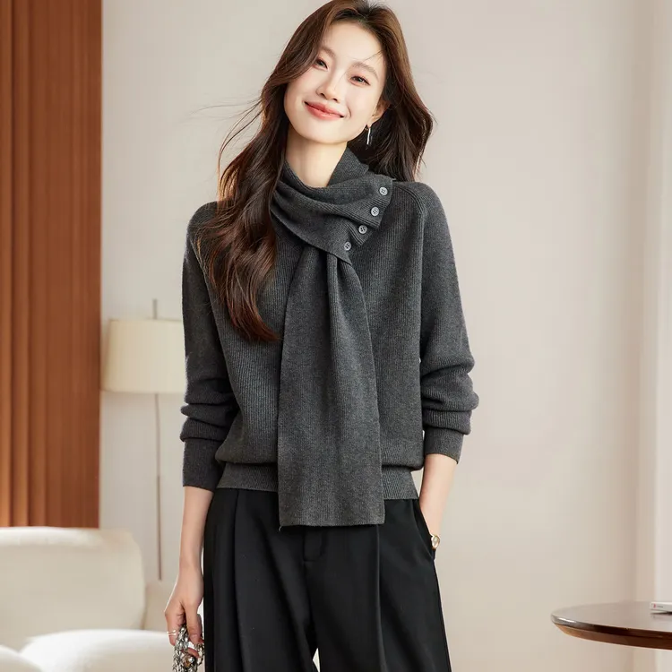 【直播爆款】羊毛衫女秋冬保暖加厚羊绒毛衣时尚韩版围巾领打底衫女