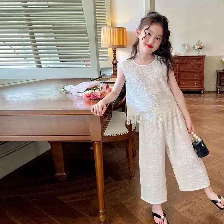 夏季新款女童套装儿童时尚网红洋气休闲阔腿裤宽松无袖背心两件套