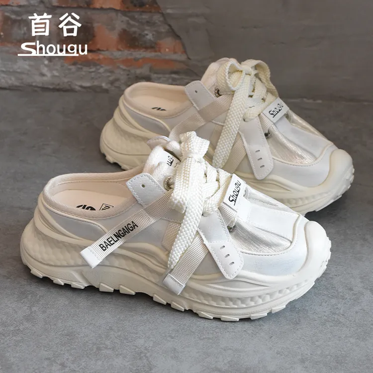 shougu/首谷2025春季新款包头半拖鞋女一脚蹬懒人拖休闲轻便增高