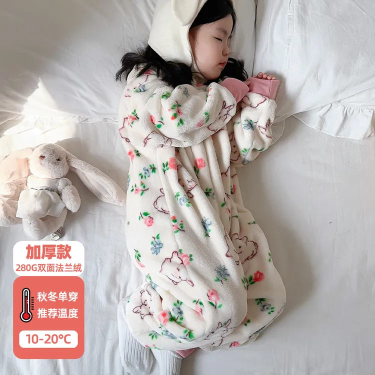 婴幼儿童连体睡衣睡袋冬季加厚保暖防着凉男女宝宝法兰绒连身爬服