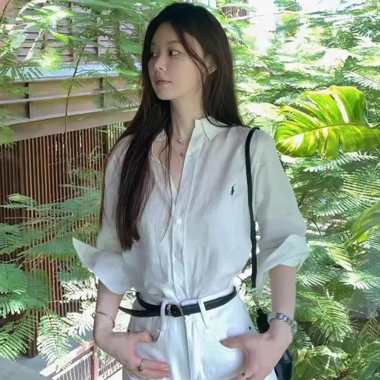 宽松防晒衬衫棉麻高级感衬衫女刺绣点缀轻奢小众白色衬衫