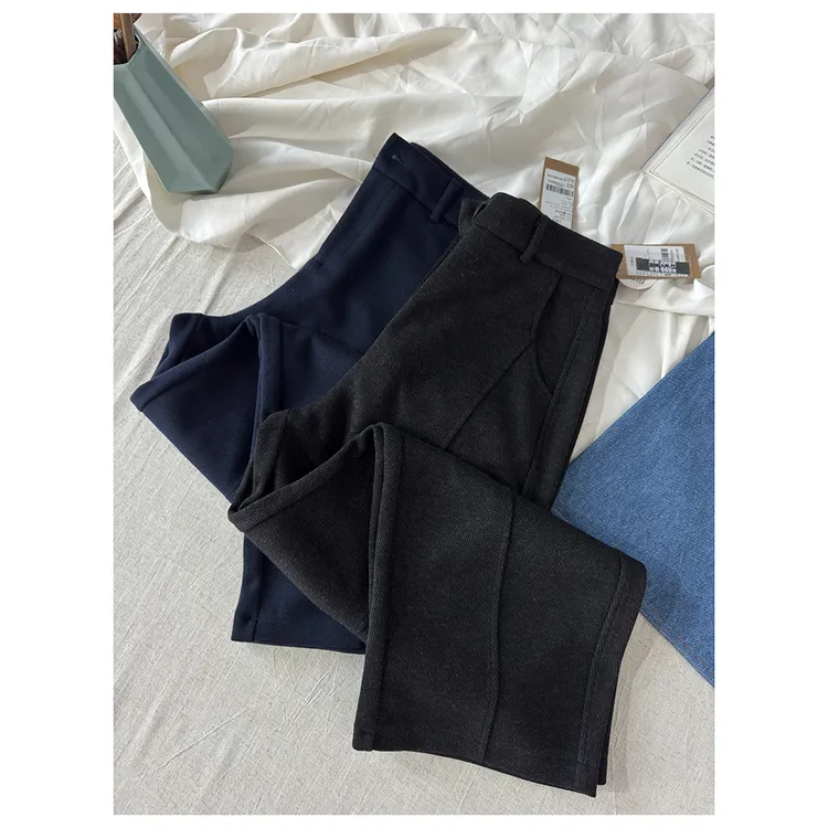 K345 女士时尚百搭冬季休闲裤高腰外穿休闲加厚直筒裤