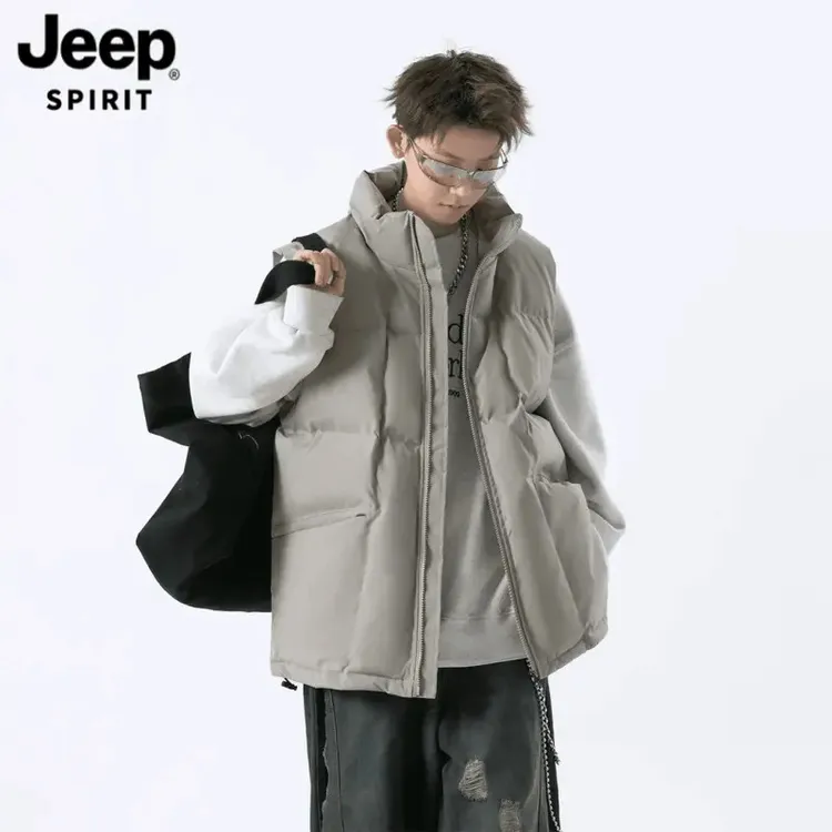 Jeep吉普慵懒风马甲男秋冬棉服宽松休闲高街潮流百搭无袖立领外套
