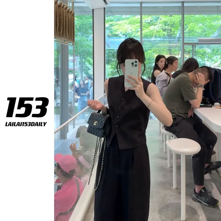 【153的日常】小资套装黑色小个子女生通勤两件套夏季薄款25XK506-1