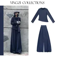 Ying-Zi【屿素】加绒套装裤设计感阔腿花苞裤不规则上衣
