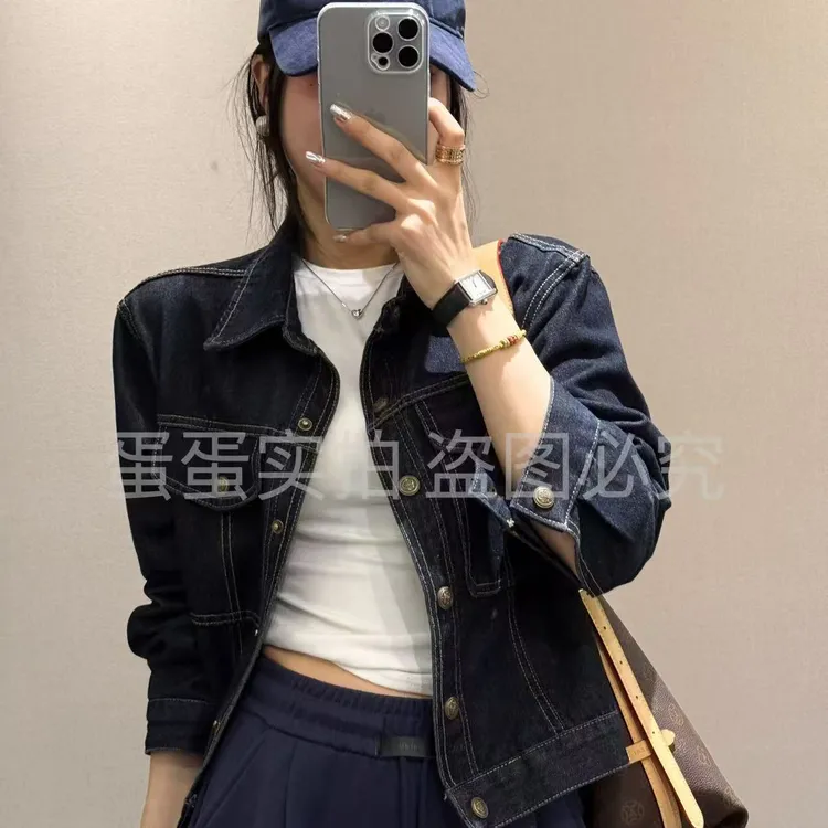 2025秋季新款韩系复古百搭短款丹宁色长袖上衣休闲外套女春秋