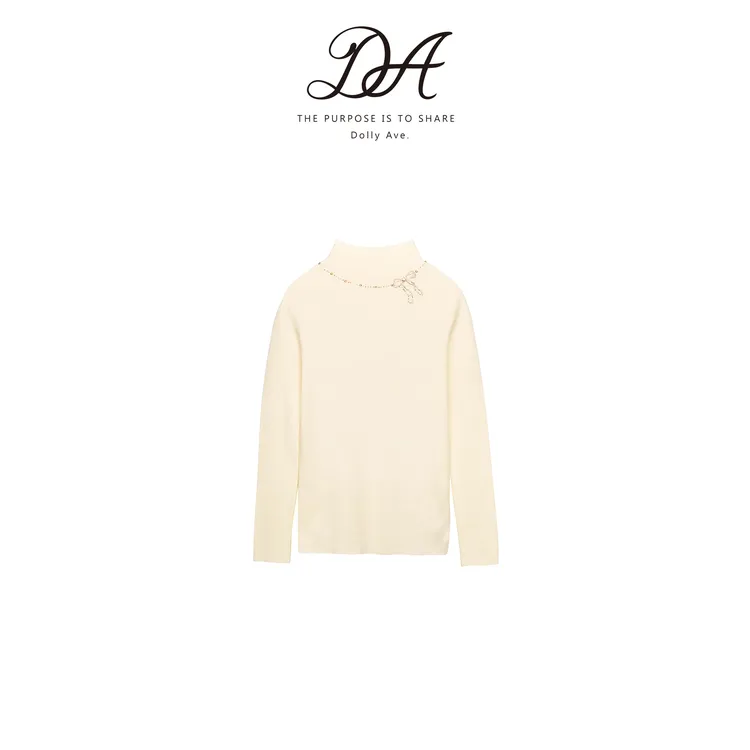 Dolly Ave「少女系列」轻奢烫钻一体织蓝鲸羊绒保暖半高领女童毛衣