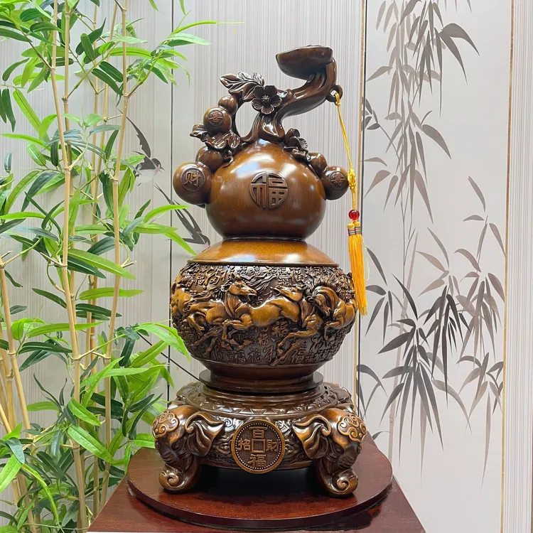 新款《百福招财》可旋转八马葫芦新中式家居乔迁装饰摆件