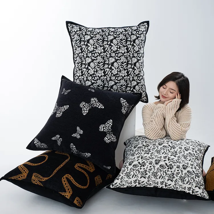 中古沙发抱枕套棕色轻奢高级感新中式客厅沙发靠枕床头靠垫靠背