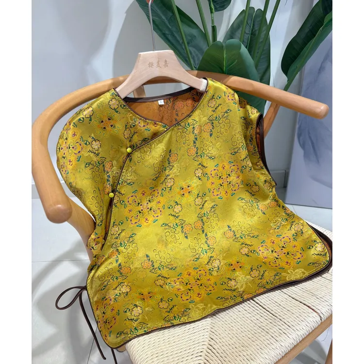 DY2722樱美嘉100桑蚕丝夏季新款真丝短袖偏襟新中式国风上衣