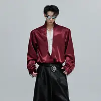 ArguE CulturE假两件V领蕾丝拼接衬衫宽松短款弧形缎面贵气衫衣