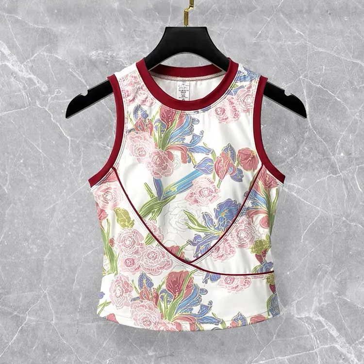 水墨画美背女高强度防震跑步健身运动一体杯文胸印花瑜伽服背心女