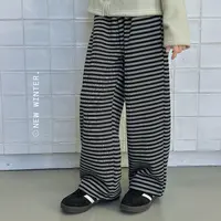 新品【唱片机】蓝小爸童装女童休闲裤冬季新款加绒条纹直筒裤