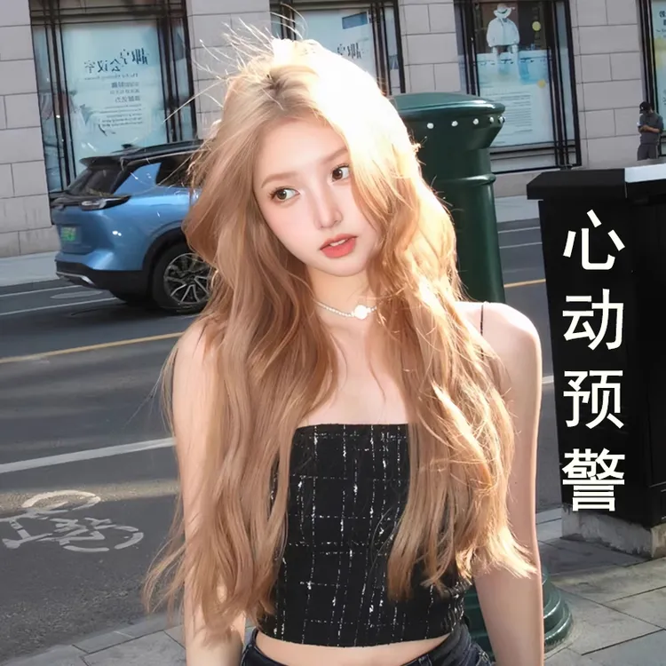 假发女长发rose同款白金色大波浪长卷发仿真发全真人发中分全头套