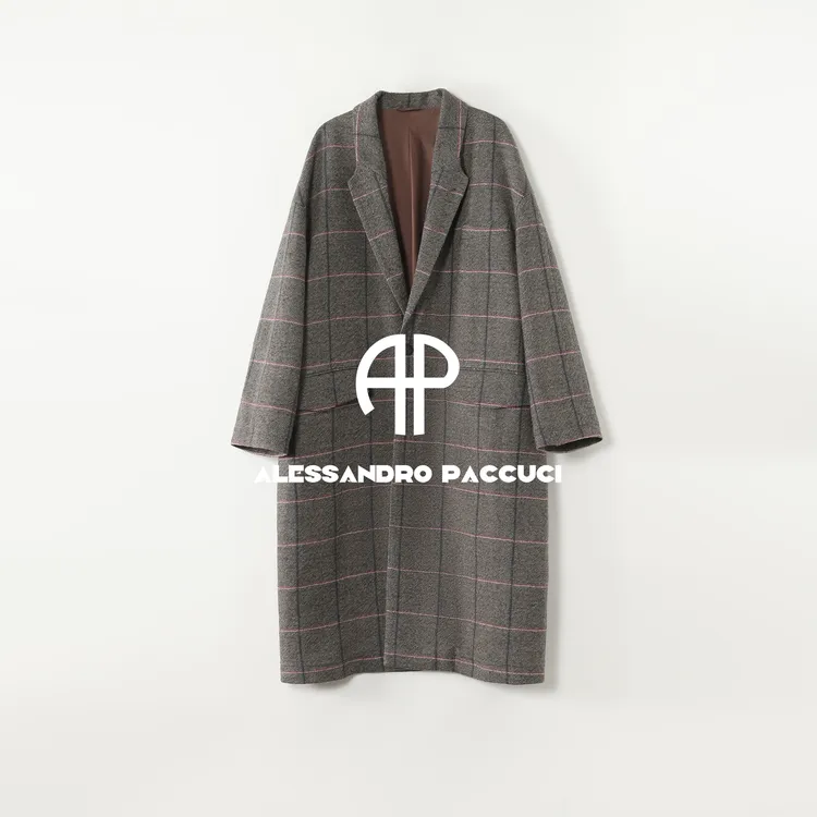 AP洛哥54026DY【黑标】羊毛翻领格纹静奢老钱经典宽松大衣秋冬