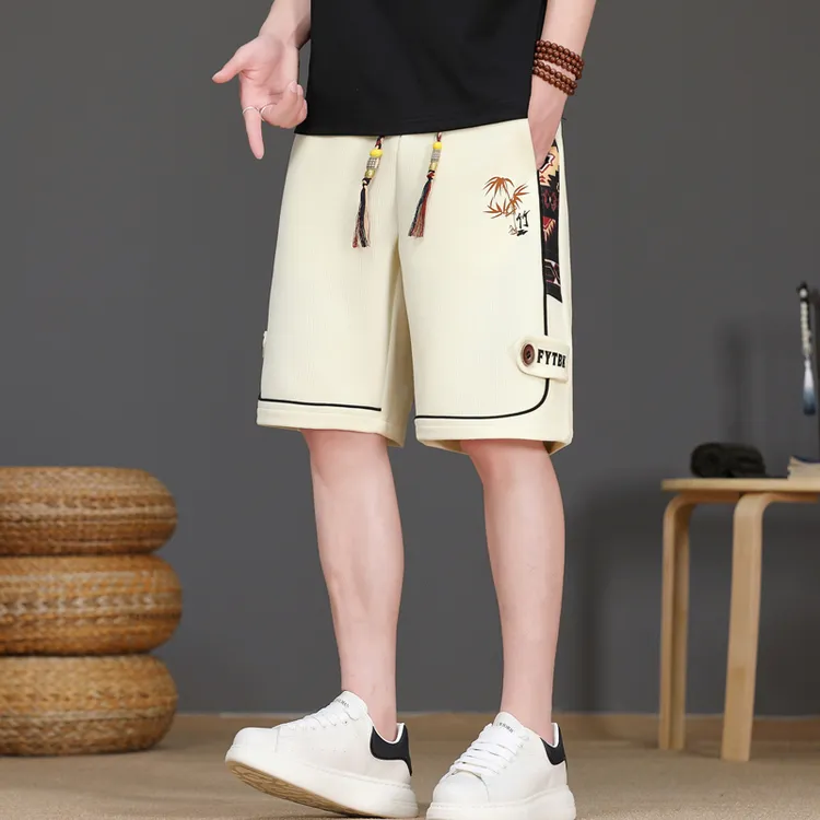 男士拼色短裤夏季新款潮流休闲运动五分裤宽松中国风青年外穿中裤