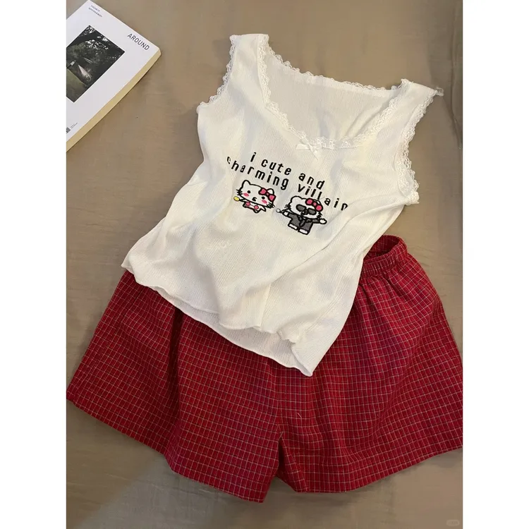 【俏皮kitty猫】少女凯蒂猫背心睡衣女夏季新款短裤套装显瘦家居服