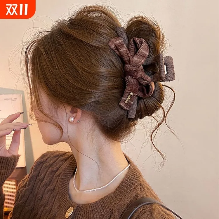 美拉德蝴蝶结抓夹女高级感大号鲨鱼夹子2025新款盘发夹后脑勺头饰
