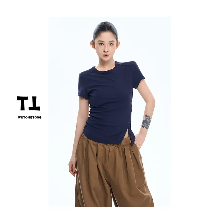 现货【禁忌之果】夏季修身短袖T恤衫女百搭休闲上衣62441
