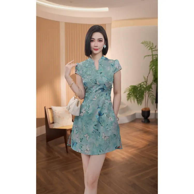 格娜夏季薄款上衣碎花优雅短袖女装新中式碎花减龄显瘦女短裤套装
