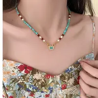 非金属仿珍珠吊坠 合金项链 轻奢天然石串珠项链女小众设计复古