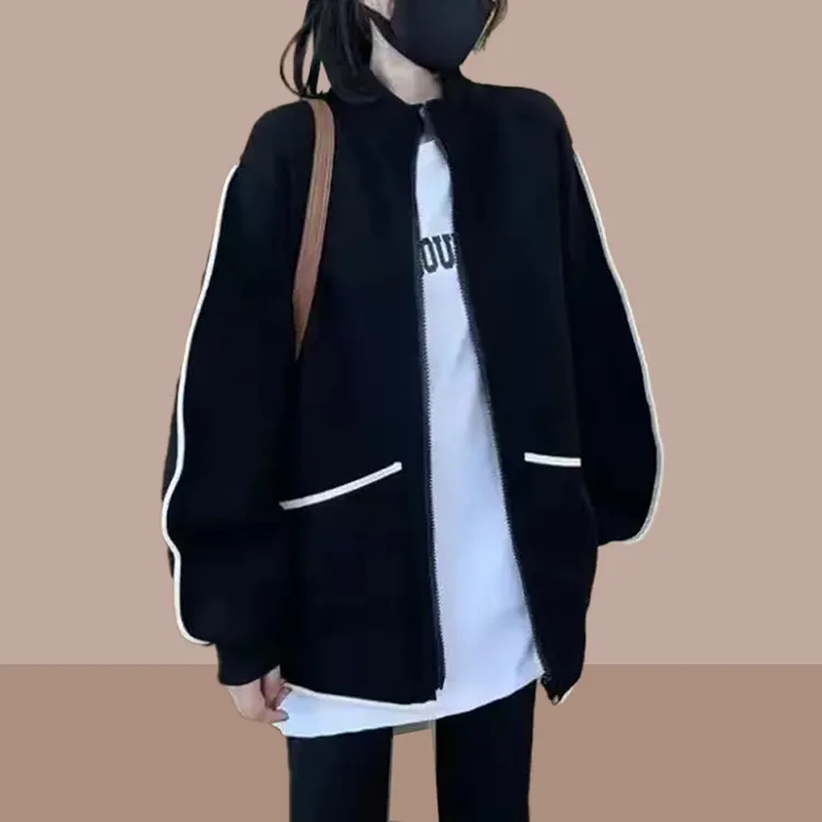 韩版宽松立领开衫长袖外套女2025春秋季新款慵懒风百搭夹克上衣服