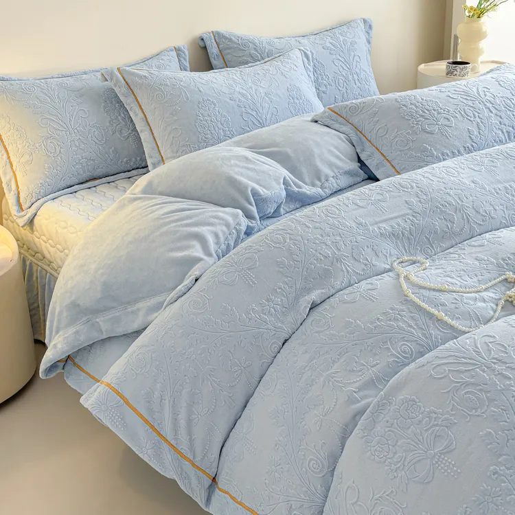 2025新款A类牛奶绒四件套床盖款秋冬珊瑚绒夹棉床单被套床上用品