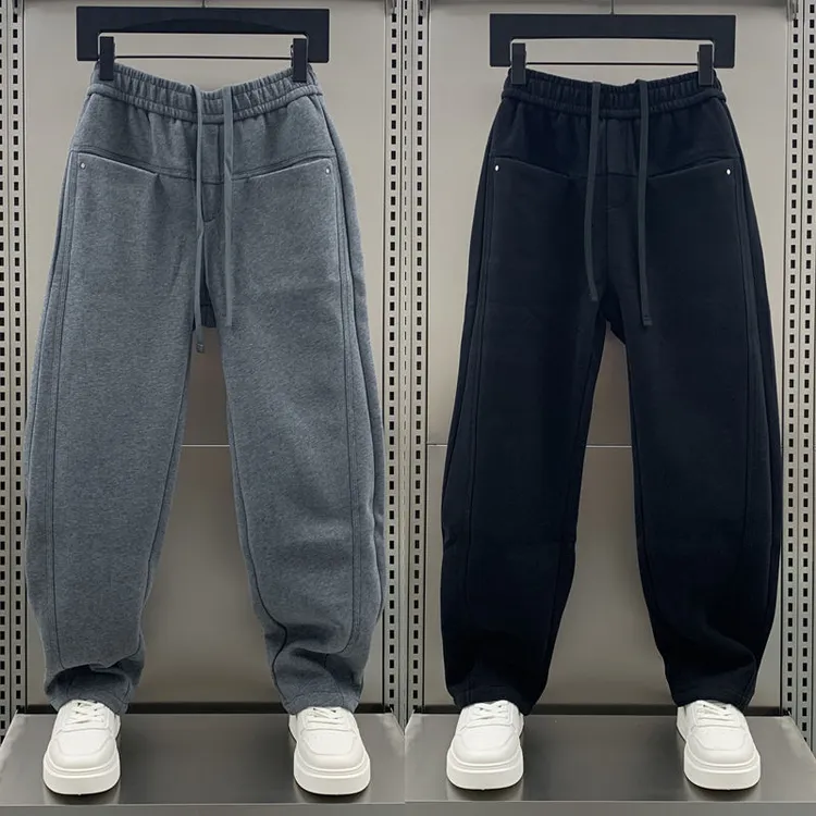25秋冬新款加绒卫裤简约直筒男士弯刀裤潮牌痞帅百搭休闲运动长裤