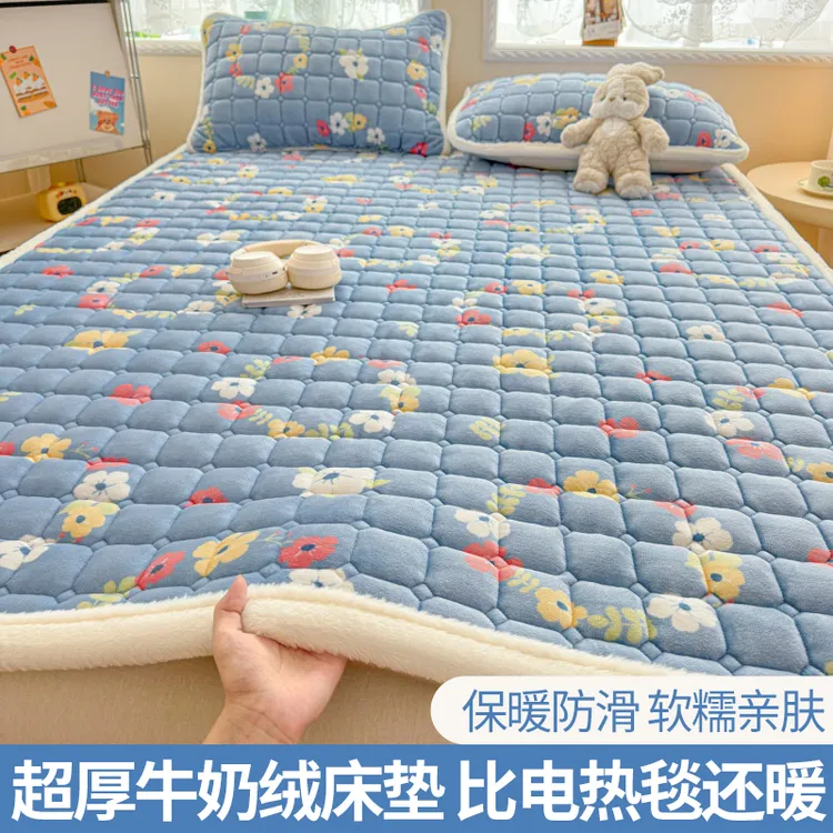 秋冬牛奶绒床垫软垫褥子加绒防滑夹棉床盖床笠家用榻榻米床褥垫被