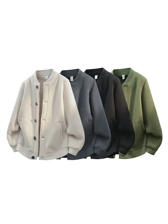 保暖宽松立领男摇粒绒夹克秋冬美式复古工装加绒加厚外套默认微瑕