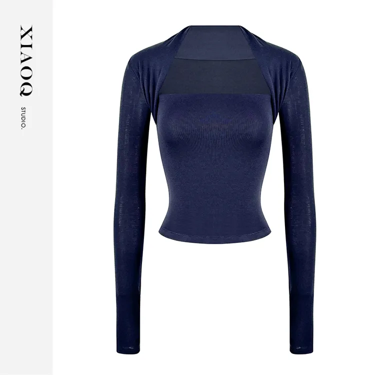 XIAOQ「零压感」经典时尚贴身方领长袖四色上衣柔软亲肤弹性女33695