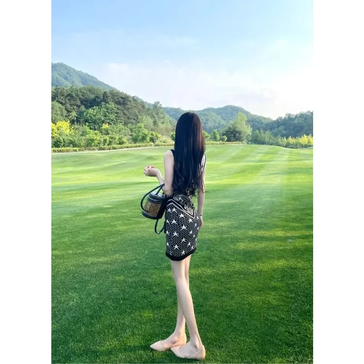 小众设计感撞色印花背心连衣裙夏季薄款针织显瘦气质时尚性感