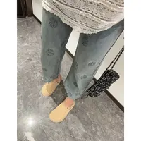 루루가−（太阳花裤子）韩国东大门春季新款百搭修身休闲刺绣四面弹直筒