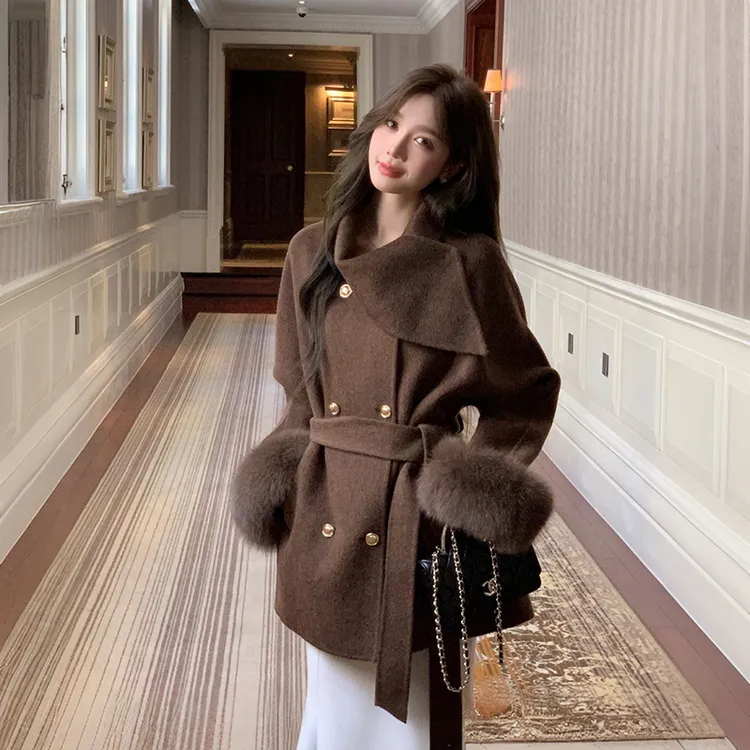 双面呢子大衣女2025新款秋冬新款千金风高级感短款小个子毛呢外套