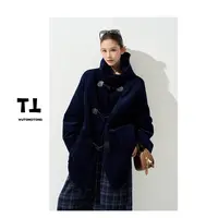 11/04【分院帽语】冬季夹棉厚款牛角扣风衣外套女宽松开衫上衣62896