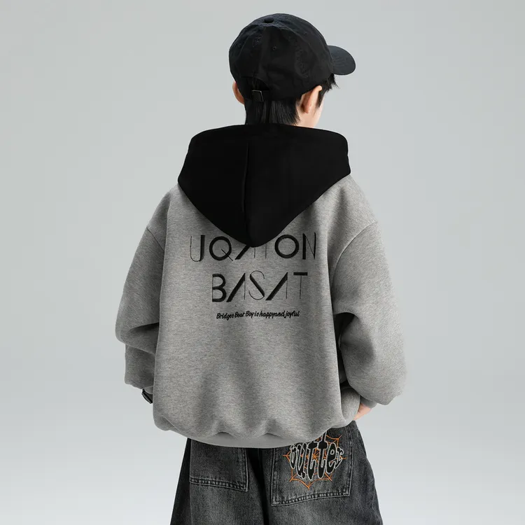 男童秋冬夹棉加厚外套2025新款中大儿童秋冬款连帽上衣男孩上衣潮