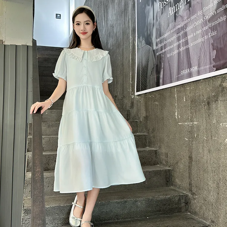 女大童连衣裙夏季2025新款儿童少女高级感裙子初中生女童15岁长裙