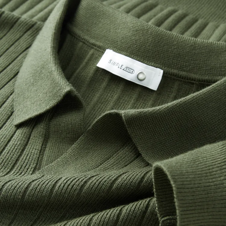 条纹海鸥领长袖针织衫休闲男士宽松V领时尚毛衣秋冬商务翻领上衣