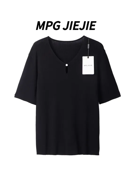 MPG JIEJIE【锦珠雅韵】25春夏针织休闲百搭修身圆领珠珠点缀T恤