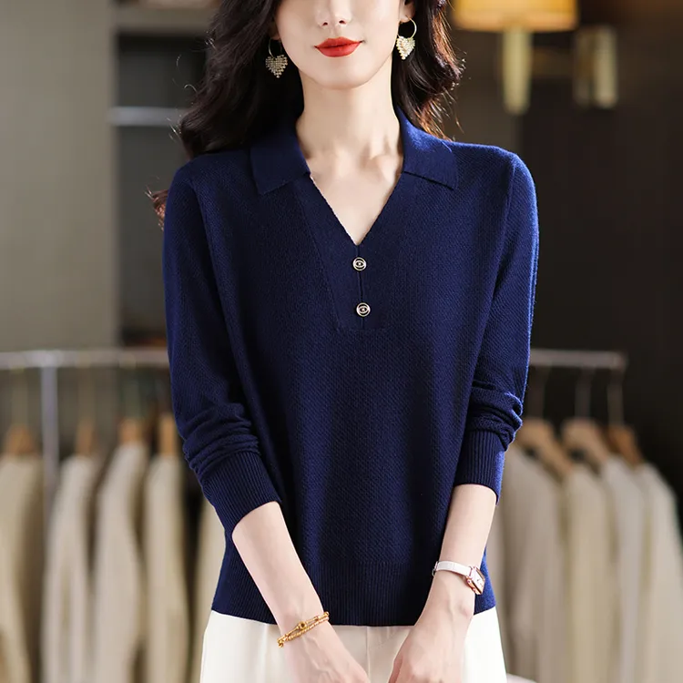 大码女装秋装2025新款翻领针织上衣宽松显瘦百搭洋气薄款打底毛衣