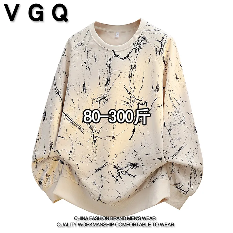 VGQ男士扎染圆领卫衣秋季新款大码宽松胖子休闲打底衫百搭上衣服