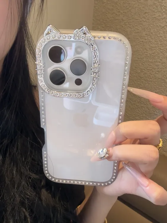 ins日韩闪钻猫耳朵适用iphone17promax/16pro高级iPhone15/13/14