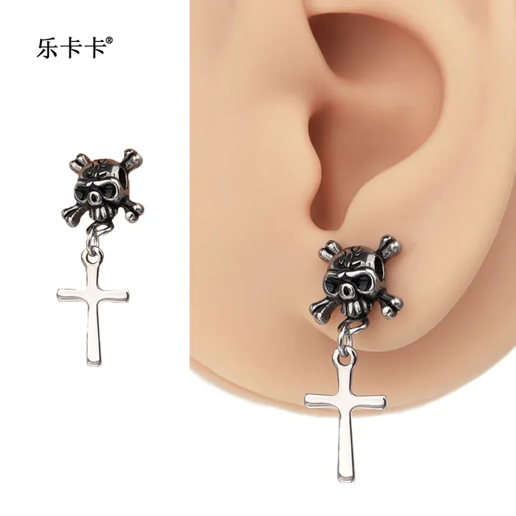 钛钢耳饰 个性欧美复古男士ins潮流女骷髅十字架死神审判朋克耳钉