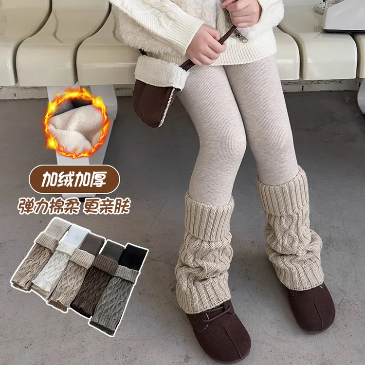 女童打底裤秋冬季韩版拼接堆堆袜保暖九分裤儿童冬季加绒加厚袜裤