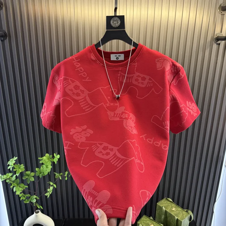 雨哲2026春季Happy新品福利款新年男士半袖马年限定新春潮流T恤