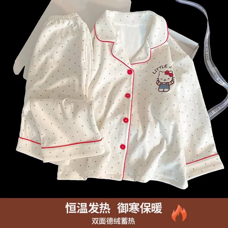儿童德绒新款睡衣开衫秋季女童长袖保暖中大童女孩亲子可爱家居服