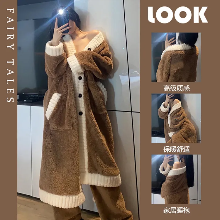高颜值珊瑚绒睡衣女秋冬加绒加厚法兰绒长裤家居服套装可外穿