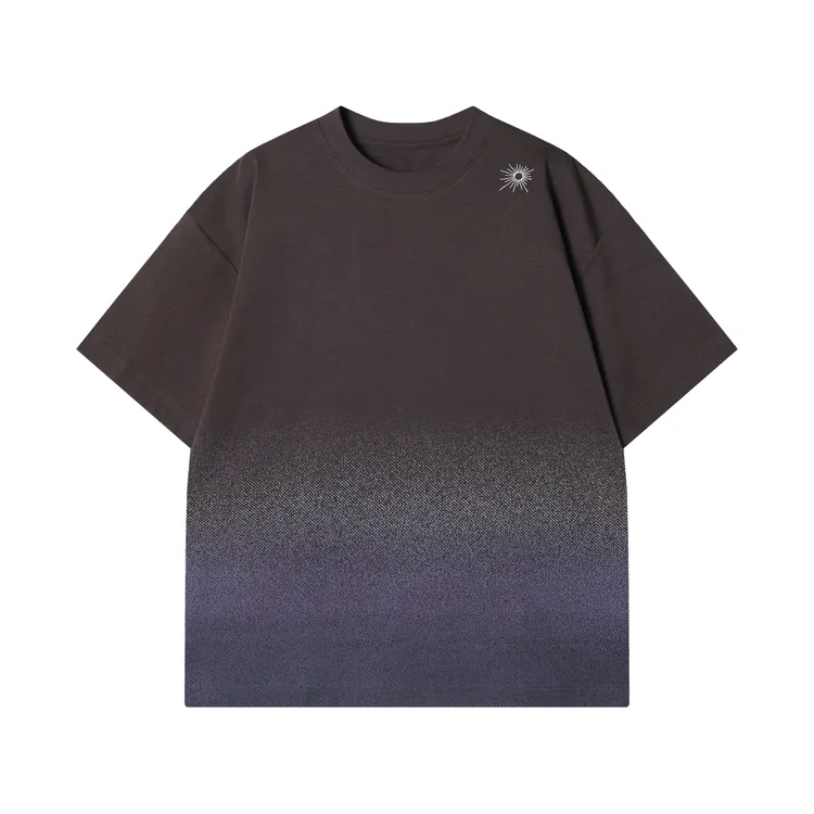 夏季高级感新款时尚渐变刺绣圆领短袖T恤痞帅百搭潮流套头上衣