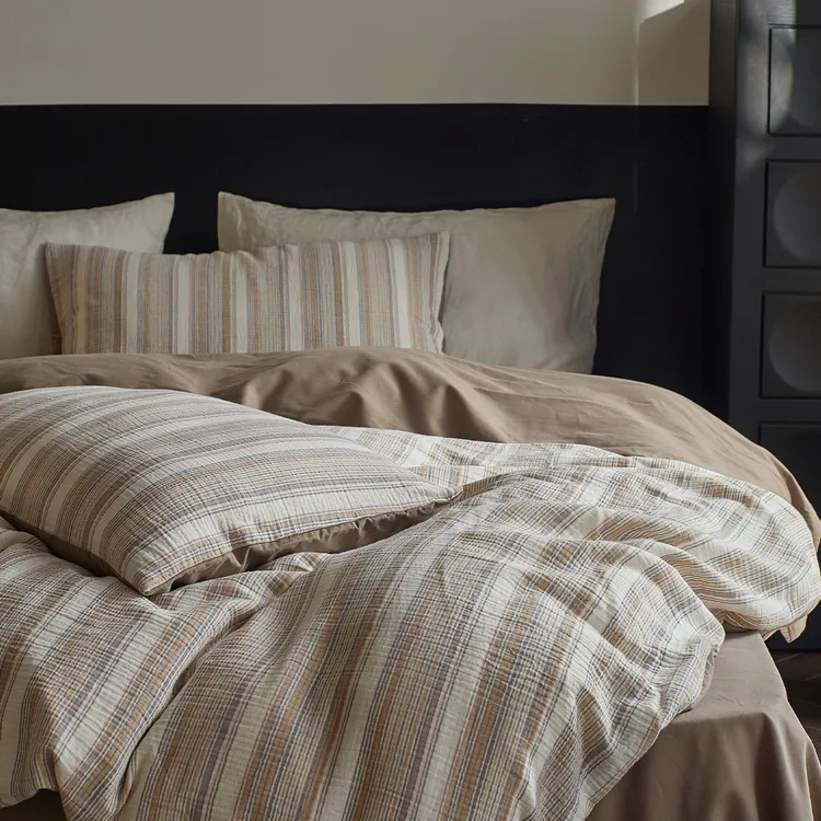秋冬季磨毛丨双层纱纯棉四件套床单被套侘寂风条纹高级感主卧床品