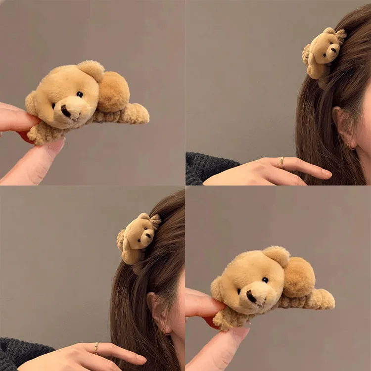 保暖新宠发量少毛绒小熊刘海抓夹中号鲨鱼夹发卡后脑勺高级感发夹